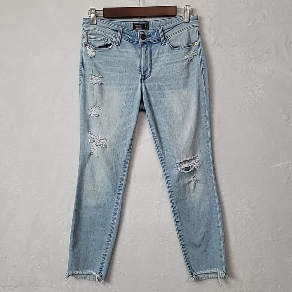 Abercrombie Fitch Harper Ankle Size 0/25 Youth Jeans Blue Denim Distressed READ